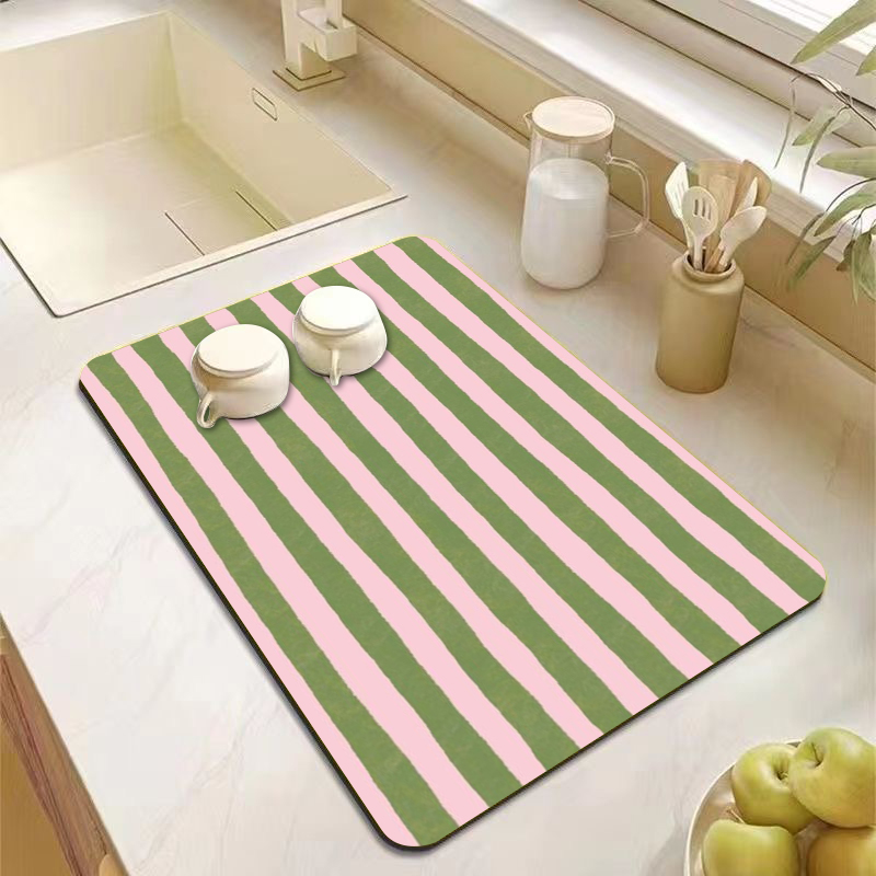 Bar Mat Rubber - Alas Meja Dapur Bergaris Hijau Pink