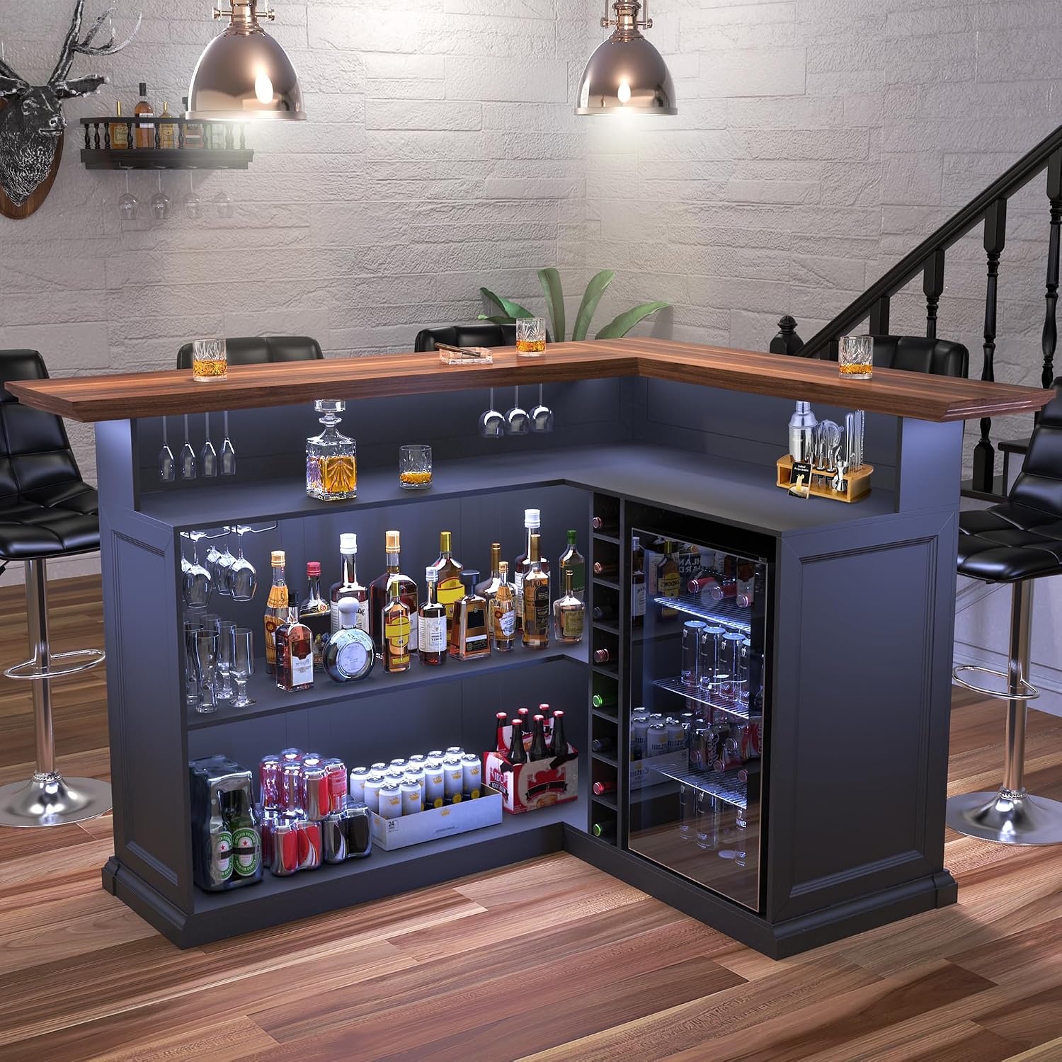 Home Bar Lounge - Kabinet Bar Rumah Bentuk-L dengan Ruang